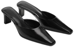 Sleek Summer Office Slingback Pumps, Classic Pointed Toe Office Sandals, Sleek Pointed Toe Sandals For Work, Sleek Pointed Toe Workwear Sandals, Elegant Summer Business Mules, Trendy Leather Slingback Pumps With Pointed Toe, Trendy Leather Kitten Heels With Sculpted Heel, Trendy Formal Mules With Deep Heel Cup, Trendy Formal Slingback Sandals