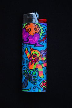 the lighter is decorated with colorful images