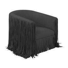 a black chair with long fringes on it