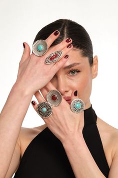 Embrace the spirit of bohemian style with ZeyDor Accessories' enchanting collection of Statement Silver Rings. Each ring is a blend of tradition and trend, featuring Chunky Gemstones set in Bold Silver. Inspired by the timeless beauty of Vintage jewelry and the free-spirited Boho Chic vibe, our Artisan Jewelry Rings are meticulously crafted for those who appreciate unique flair. The Adjustable Silver Ring ensures a perfect fit for every finger, while the Turquoise and Red Stone options add a spl Bohemian Open Crystal Ring, Bohemian Style Open Crystal Ring, Bohemian Rings With Unique Metal Variations, Bohemian Metal Rings With Unique Variations, Bohemian Rings With Unique Variations, Bohemian Metal Rings For Jewelry Making, Handmade Multicolor Bohemian Crystal Ring, Bohemian Metal Rings For Festivals, Bohemian Round Crystal Ring For Jewelry Making