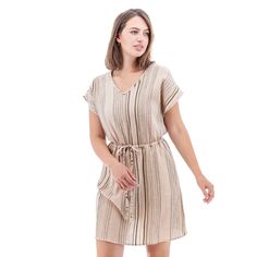 Planning a beach or poolside vacation? The Selma Dress is your go-to. This stunning, sustainable dress is the perfect cover-up that can take you from sand to dinner in a cinch. The yarn-dyed crepe fabric is breathable and has a unique, slubby feel to it. The Dolman sleeves are absolute freedom for the arms, plus they are very flattering to any body shape. Pockets at each hip are amazing and the drawcord allows you to add a bit of shape to your style. Fair Trade Certified™ and 100% organic cotton Beige V-neck Beach Dress For Vacation, Beige V-neck Dress For Vacation, Beige V-neck Linen Dress For Beach, Summer Linen V-neck Dress For The Beach, Flowy Beige Beach Dress For Vacation, Flowy Beige Beach Dress Cover-up, Beige Beach Cover-up Dress For Beach Season, Beige Beachwear Dress For Beach Season, Beige Flowy Beach Dress