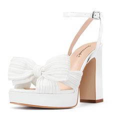 PRICES MAY VARY. Size Option: Our women's heeled sandals run narrower in the toe area; we recommend ordering a half size larger❗ We're dedicated to quality and service, so please contact us for prompt support with any questions Featuring: Pleated plissé-organza upper-Buckle-fastening ankle strap-Open toe-Knotted bow detail-Heel measures approximately 4.5 inches-Platform measures approximately 1 inches.Please refer to the product image for detailed sizing information Insanely Beautiful:These heel Spring Prom Block Heels With 4-inch Heel, Summer Sandals With Padded Heel For Wedding Guest, Summer Wedding High Heel Shoes With Heel Strap, Summer Prom Block Heels With Closed Toe, Chic Summer Wedding Guest Shoes, Open Toe Heels With 4-inch Heel For Bridal Shower, Summer Wedding Shoes With Block Heel In Synthetic Material, Summer Wedding Shoes With Block Heel In Synthetic, Padded Heel Summer Wedding Shoes