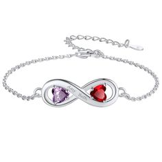 PRICES MAY VARY. 💗💗[PERSONALIZED INFINITY LOVE BRACELETS] Custom your unique infinity bracelet with meaningful initials, names, symbols and 2 heart-shape stunning and shining birthstones, great to show off your personality, forever love & infinite friendship. 💗[MATERIAL & SIZING OF BRACELETS FOR WOMEN] Crafted from high-quality 925 sterling silver for a lasting and elegant design, our personalized name bracelet for women is hypo-allergenic, lead free & nickel free and will not tarnish. It is Silver Name Bracelet With Adjustable Chain For Anniversary, Silver Bracelets For Anniversary On Valentine's Day, Silver Bracelet For Anniversary On Valentine's Day, Silver Bracelet For Anniversary, Valentine's Day, Sterling Silver Adjustable Bracelets For Valentine's Day, Sterling Silver Infinity Bracelet For Valentine's Day, Sterling Silver Bracelets With Adjustable Chain For Valentine's Day, Valentine's Day Sterling Silver Bracelets With Adjustable Chain, Sterling Silver Infinity Bracelets For Anniversary