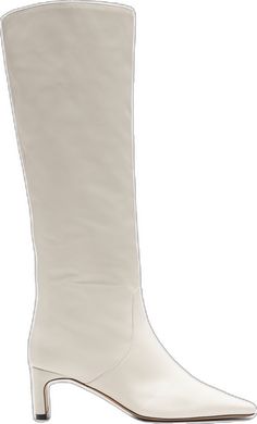 Elegant White Platform Boots, Chic Cream Knee-high Boots, Classic Low Heel Boots With Padded Heel, Modern White Heeled Boots With Sculpted Heel, Elegant Beige Knee-high Boots For Work, Elegant White Leather Platform Boots, Low Heel Calf Leather Boots With Sculpted Heel, Elegant Beige High-heel Knee-high Boots, Elegant White Knee-high Heeled Boots