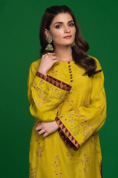 Dhanak (Three Piece)– Zaaviay Green Slub Silk Kurta With Dabka Work, Pista Green Long Sleeve Silk Kurta, Green Chikankari Embroidery Kurta In Raw Silk, Designer Wear Yellow Kurta With Printed Motifs, Green Kurta With Dabka Work In Cotton Silk, Designer Yellow Kurta With Printed Motifs, Green Cotton Silk Kurta With Dabka Work, Eid Cotton Silk Tops With Resham Embroidery, Green Tussar Silk Kurta With Resham Embroidery