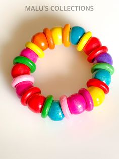 Kids Bracelets Wood Beaded Stretch Bracelets, Colorful Size: about 40mm inner diameter, 15mm wide, Sister Birthday Presents, Kids Bracelet, Kids Bracelets, Colorful Bracelets, Beaded Stretch Bracelet, Beautiful Gift Boxes, Cute Jewelry, Wood Beads, Stretch Bracelets