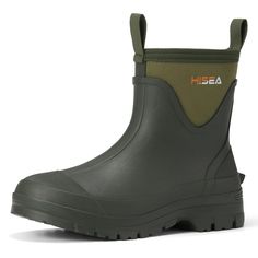 PRICES MAY VARY. [Chelsea Style]: HISEA men's ankle-height rain shoes draw inspiration from the classic Chelsea boots design. 8-inch height, it offers convenient slip-on and slip-off functionality and ankle protection, making it versatile enough to tackle various outdoor activities with ease. [100% Waterproof]: Fine rubber upper offers complete waterproofing from all directions, repelling outdoor debris and delivering reliable protection. The 4-way stretched neoprene not only waterproof, but als Casual Green Insulated Rain Boots, Black Rubber Sole Rain Boots For Outdoor, Sporty Slip-resistant Rain Boots For Outdoor, Green Slip-resistant Casual Rain Boots, Wide Calf Rain Boots, Mud Boots, Green Non-slip Rain Boots For Outdoor, Rain Boots Fashion, Short Rain Boots