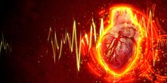 the human heart is surrounded by red and yellow lines, as well as an orange glow