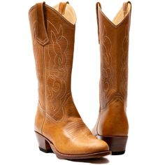 Round Toe Cowgirl Boots | Atitlan Leather Light Brown Cowgirl Boots, Cowgirl Boots Round Toe, Boots Makeup, Brown Cowgirl Boots, Womens Biker Boots, Handmade Leather Belt, Paris Style, Leather Biker Boots, Entryway Table