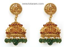 22 karat gold "vivah" jhumkas (buttalu) - dangle earrings with beads & pearls (temple jewellery) - 235-GJH2509 - in 39.850 Grams for USD $3,833.07 USD. 
Made in India by Totaram Jewelers Online this product is in Gold - 22 Karat BIS Hallmark 916 Gold  & is an excellent gift for Adult - Women. Ships fully insured with secured guaranteed delivery for free with your order over $250 from New Jersey USA & comes with 30 days exchange policy. 22k Gold Chandbali Jhumkas For Anniversary, 22k Gold Traditional Jhumkas For Anniversary, Traditional 22k Gold Jhumkas For Anniversary, Anniversary Yellow Gold Chandbali Jhumkas, Traditional Yellow Gold Jhumkas For Anniversary, Gold Temple Jewelry Jhumkas For Anniversary, Yellow Gold Temple Jewelry Jhumkas For Anniversary, Festive Gold Jhumkas For Anniversary, Anniversary Yellow Gold Temple Jewelry Jhumkas