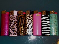 the lighters are lined up in different colors