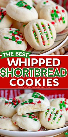 the best whipped shortbread cookies with sprinkles on them are ready to be eaten