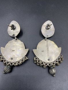 Vintage handcrafted sterling silver tribal earring from India Traditional Nickel Free Pendant Earrings, Traditional Silver Jewelry Stamped 925, Silver Sterling Silver Hallmarked Danglers, Handmade Artisan Silver Earrings, Traditional Silver Earrings, Traditional Sterling Silver Drop Earrings, Silver Ceremonial Earrings For Festivals, Handmade Sterling Silver Pendant Earrings, Silver Sterling Chandbali Jewelry