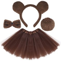 PRICES MAY VARY. 4 Pieces Adorable Bear Animal Costume Accessory: 1 cute brown bear ears headband, 1 brown bowtie, 1 bear round tail, and 1 brown tutu skirt, maybe there has some smell, please wash them before use. Material: The bear fancy costume tutu set are made of polyester, mesh, plastic, soft and durable, comfortable to wear. the tail and bow tie with white elastic band design for convenient wearing. Size: Bear ear headband ring width about 10 cm / 3.9 inch, bow tie 9 cm / 3.5 inch, tail 7 Cute Bear Costume, Brown Bear Costume, Bear Ears Headband, Teddy Bear Costume, Giraffe Costume, Book Costumes, Tap Costumes, Bear Costume, Halloween Headband