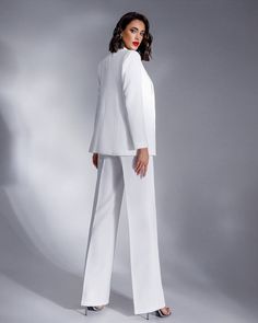 Formal White 3-piece Suit for Women , Elopement Pantsuit for Bride, Tall Women Blazer Trouser Suit - Etsy Albania Elegant Tailored Wide-leg Pants Sets, Chic High-waisted Evening Suits, Chic Evening Suits With High-waisted Pants, Elegant Wide Leg Pantsuit, Chic Evening Sets With High-waisted Pants, Elegant White Straight Dress Pants, Elegant Tailored White Wide Leg Pants, Elegant Evening Suits With High-waisted Pants, Elegant White Dress Pants For Formal Occasions