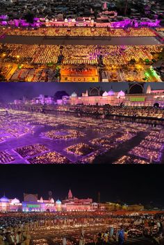 an aerial view of a city at night and in the day