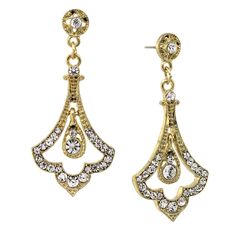 GOLD-TONE EDWARDIAN PAVE CRYSTAL FLEUR WITH CRYSTAL ACCENT TOP DROP EARRINGS-17539 - Blanche's Place Downton Abbey Fashion, 1928 Jewelry, Edwardian Jewelry, Gilded Age, Diamonds And Gold, Crystal Drop Earrings, Downton Abbey, Diamond White, Fashion Earrings