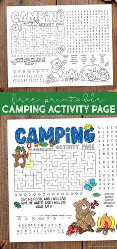 a printable camping activity page for kids to help them learn how to read and draw