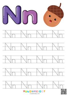 the letter n worksheet for children with an image of a nut on it