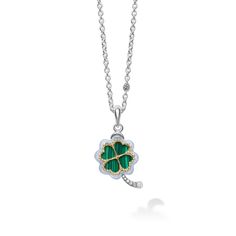 A LAGOS exclusive. Discover the magic of luck and elegance with this malachite clover pendant. Crafted with smooth 18K gold, chalcedony gemstone, and sterling silver, this stunning piece adds a touch of Irish charm to your style. Luxury Malachite Gemstone Necklace, Elegant Malachite Pendant Necklace, Unique Silver Malachite Jewelry, Luxury Malachite Pendant Jewelry, Lagos Jewelry, Clover Pendant, Four Leaves, Four Leaf, Engraved Items