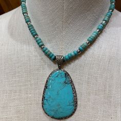 Marked Sterling. Twist Screw Closure. Length- 16” Pendant- 2.75”Lx1.5”W. Weight- 47.5 Grams. Excellent Condition. Come See Our Store In Okemos, Mi All Items Are Also Available For Local Pickup. Blue Turquoise Necklace With Large Teardrop Stone, Blue Southwestern Necklace With Large Pendant, Southwestern Style Blue Necklace With Large Pendant, Artisan Blue Necklace With Large Stone, Blue Teardrop Necklace With Large Stone, Blue Turquoise Necklace With Silver Beads Artisan Style, Large Pendant Necklace, Vintage Turquoise, Come And See