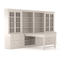 a white desk with two drawers and a hutch in the middle, against a white background