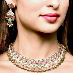 ruby emerald guluband set for women Elegant Multicolor Kundan Necklace In 22k Gold, Elegant Multicolor 22k Gold Necklaces, Multicolor 22k Gold Fusion Jewelry, Bollywood Style 22k Gold Multicolor Jewelry, Bollywood Style Multicolor 22k Gold Jewelry, Traditional Gold Plated Necklaces With Jewels, Multicolor 22k Gold Bollywood Jewelry, Multicolor 22k Gold Jewelry For Festivals, Traditional Emerald Kundan Necklace For Formal Occasions