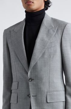 The label's impeccable tailoring shines on this two-piece suit crafted of visually textured sharkskin woven from a blend of wool, mohair and silk. Jacket has two-button closure; peaked lapels; five-button cuffs; chest welt pocket, front flap pockets, ticket pocket; back vent Pants have zip fly with button closure; adjustable waist; front slant pockets; back button-welt pockets Cupro/silk lining 73% wool, 21% mohair, 6% silk Dry clean Made in Italy Designer Clothing Luxury Three-piece Suit With Lapel Collar, Luxury Single Breasted Three-piece Suit For Tailoring, Timeless Silk Suit With Notch Lapel, Luxury Three-piece Suit With Single Button, Luxury Silk Three-piece Suit, Designer Tailored Suits With Suit Collar, Luxury Three-piece Suit With Notch Lapel And Single Button, Business Silk Three-piece Suit With Notch Lapel, Silk Notch Lapel Suits For Office