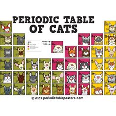 a poster with cats and dogs on it's sides, which are in different colors