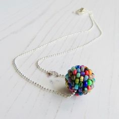 Droplette - MADE TO ORDER ~ handmade artisan bead ball chain necklace in a multicolour Hazy Rainbow colour way and sterling silver  I have had these necklaces at my in-person events for a couple of years now, but am only just now getting around to sharing them here! The perfect complement to my handwoven glass studs and drop earrings, these simple, delicate pendants are the perfect everyday necklace - just a drop of colour on a delicate chain, throw one on to coordinate with whatever your colour Rainbow Necklaces With Spacer Beads For Jewelry Making, Unique Jewelry With Tiny Beads For Gifts, Unique Jewelry With Tiny Round Beads, Rainbow Round Beads Jewelry Gift, Rainbow Round Beads Jewelry For Gift, Rainbow Necklaces With Polished Round Beads, Round Beaded Necklace With Spacer Beads As Gift, Adjustable Multicolor Round Pendant Jewelry, Gift Round Spacer Beads Necklace