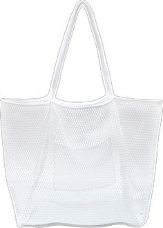 Casual Mesh Tote Bag, Casual Mesh Bag For Daily Use, White Nylon Bag For Spring, White Nylon Bags For Spring, Spring White Nylon Bag, Casual Nylon Bags For Summer, White Mesh Travel Bag, Summer Nylon Bags For Beach, Summer Mesh Bag For Daily Use