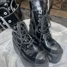 Reposhing This Item I Purchased From @Stargaze222. Loved It, But Ready To Rotate For Something New. Questions? Leave A Comment Below! New Rock Shoes, New Rock Boots, Boots Woman, New Rock, Alternative Rock, Lace Up Boots, Something New, Shoe Laces, Womens Boots