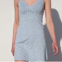 Worn Once Like New Condition Fitted Light Blue Mini Sundress, Blue Fitted Mini Sundress, Light Blue Mini Sundress, Light Blue Mini Length Summer Dress, Fitted Light Blue Sleeveless Sundress, Chic Fitted Light Blue Sundress, Light Blue Floral Print Mini Sundress, Light Blue Mini Summer Dress, Blue Fitted Sundress For Summer