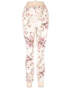 Buffalo by David Bitton Casual Pants Size: 6 Ivory Bottoms - used. 2% Elastane, 5% Polyester, 41% Tencel, 52% Cotton, Cropped, Floral, High Rise | Buffalo by David Bitton Casual Pants - High Rise: Ivory Bottoms - Size 6 White Floral Print Trousers, White Floral Print Ankle-length Bottoms, White Floral Print Ankle-length Pants, Chic Cream Floral Print Bottoms, White High Waist Bottoms With Floral Print, White High Waisted Floral Bottoms, Fitted Cream Jeans For Spring, Cream Fitted Mid-rise Bottoms, White High-waisted Pants With Floral Print