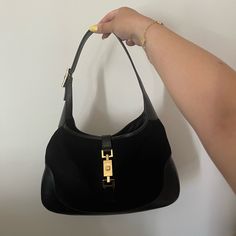 Very Rare Vintage Gucci Jackie. Authentic. Black Suede With Gold Hardware. Vintage Gucci Jackie, Bags Gucci, Gucci Bags, Gucci Jackie Bag, Vintage Gucci, Very Rare, Gucci Bag, Black Suede, Gold Hardware