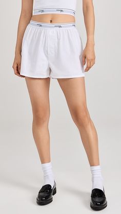 HOMMEGIRLS Boxer Shorts | Shopbop White Shorts With Ribbed Waistband For Spring, White Cotton Shorts With Ribbed Waistband, Cotton Bottoms With Banded Waist And Relaxed Fit, Basic White Cotton Shorts, Cotton Bottoms With Elastic Waistband For Daywear, Cotton Shorts With Ribbed Waistband For Spring, Summer Cotton Bottoms With Elastic Cuffs, Sporty Cotton Bottoms For Daywear, Non-stretch Cotton Shorts With Elastic Waistband