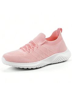 Pink  Collar     Embellished   Women Shoes Comfortable Slip-resistant Running Shoes With Athletic Fit, Sporty Non-slip Lace-up Running Shoes, Sporty Non-slip Breathable Sneakers, Breathable Lace-up Sneakers For Workout, Comfortable Breathable Synthetic Running Shoes, Casual Lace-up Sneakers For Workout, Comfortable Non-slip Running Shoes In Breathable Fabric, Comfortable Breathable Pink Slip-on Sneakers, Sporty Breathable Slip-on Sneakers