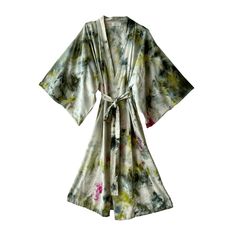 Raw silk robe in Garden Party Robes Upstate Summer Silk Wrap Kimono, Multicolor Silk Robe For Spring, Silk Summer Robe With Kimono Sleeves, Silk Robe With Kimono Sleeves For Summer, Spring Silk Wrap Robe, Summer Multicolor Silk Kimono, Summer Silk Lounge Robe, Summer Silk Loungewear Robe, Spring Silk Kimono With Kimono Sleeves