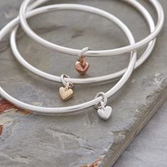 Sterling Silver Bangle With Heart Charm, Heart Charm Bangle Bracelet For Everyday Wear, Everyday Bangle Bracelet With Heart Charm, Everyday Heart Charm Bangle Bracelet, Rose Gold Sterling Silver Bracelets With Heart Charm, Rose Gold Sterling Silver Bracelet With Heart Charm, Sweetheart Jewelry, Handmade Gold Jewellery, Rose Gold Heart