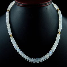 "AAA+ 100% Natural Blue Fire Moonstone Bead Necklace, Rainbow Moonstone Bead 6 To 10.5 MM Necklace 16 Inch Gemstone, Gift For Her, Gemstone Type : Natural ( Untreated& Unheated) Item Code : 9859 Origin-: Rainbow Moonstone Grade-: AA to AAA Stone shape-: Rondelle beads Stone color-: Blue & White Metal-: Length-: 16 Inch Quantity-: 1 Strand Approx Weight : 185.80 Carat Size-: 6 MM to 10.5 MM 100% Genuine & Natural If you want More Quantity in Any Necklace then you can get it in our company. ABOUT White Adjustable Beaded Necklace With Gemstone, Moonstone Beaded Necklace For Gift, White Adjustable Gemstone Beaded Necklace, White Adjustable Gemstone Beaded Necklaces, Adjustable White Gemstone Beaded Necklaces, Moonstone Round Beads Jewelry, Adjustable Moonstone Beaded Necklace For Gift, Moonstone Gemstone Beads Necklaces, Handmade Moonstone Necklace With Round Beads