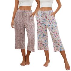 PRICES MAY VARY. Capri pajama pants for women are made of cotton polyester blend fabric, lightweight, breathable, stretchy, super soft against the skin and comfy enough for every day wearing Women's cotton lounge pants feature elastic waistband with drawstring, wide leg cut and loose fit, cropped length pants with two side pockets, soft and comfy touching, move freely all the day 2 pack capri sleep pants, soft and stretchy, comfortable and casual for sleepwear, perfect for everyday essentials, e Spring Sleepwear With Pockets For Loungewear, Spring Loungewear Sleepwear With Pockets, Cotton Pants For Summer Pajama Party, Comfortable Summer Pants For Pajama Party, Spring Sleepwear With Elastic Waistband, Comfortable Pajama Shorts For Spring Pajama Party, Comfortable Spring Pajama Shorts For Pajama Party, Spring Cotton Sleepwear With Wide Legs, Comfortable Sleepwear With Pockets