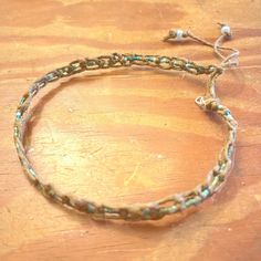 Handmade Hemp & Wire Beaded Bracelet Blue/Green Seed Beads Light Brown Hemp Rope Length 9.5-12.5 In. Adjustable Sea Glass Crafts Jewellery, Wired Glass, Hemp Bracelets, Hemp Rope, Sea Glass Crafts, Glass Beaded Bracelets, Blue Bracelet, Glass Crafts, Womens Jewelry Bracelets