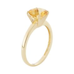 Add stunning sparkle to your ensemble with this 10k gold citrine ring. Click on this JEWELRY & WATCHES GUIDE to learn about fit, styles, materials and more!RING DETAILS Width: 8 mm Metal: 10k gold STONE DETAILS Stone type: genuine citrine Cut: round Setting: prong  Size: 5. Color: Orange. Gender: female. Age Group: adult. Formal Solitaire Topaz Ring, Yellow Topaz Center Stone Ring In 14k Gold, Classic Round Topaz Birthstone Ring, Elegant Citrine Solitaire Ring, Elegant Solitaire Citrine Ring, Formal Solitaire Citrine Jewelry, Formal Citrine Solitaire Jewelry, Classic Round Cut Topaz Birthstone Ring, Classic Topaz Birthstone Ring With Center Stone