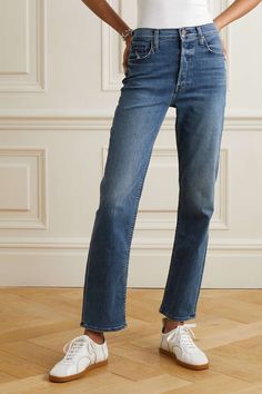 Dark denim The Tomcat Hover high-rise straight leg jeans | MOTHER | NET-A-PORTER Tomcat Jeans, Mother Clothing, Smarty Pants, Mother Jeans, Exclusive Dress, Sport Swimwear, Chunky Knits Sweater, Dark Denim, Slim Legs