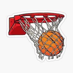 an orange basketball going through the net sticker