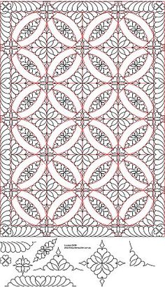 an intricate pattern is shown in red and black