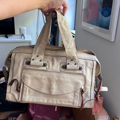 Chloe Cream And Tan Leather Bowling Needs Some Love. Like A Leather Spa Chloe Bags, Bowling Bag, Bowling Bags, Bowling, Tan Leather, Chloe, Spa, Bag Lady, Purse