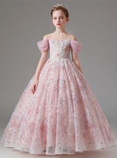 Kids Gown Design, Girls Frocks Design, Sequin Flower Girl Dress, Red Ball Gown, Girls Ball Gown, Female Pose, Black Ball Gown, Pink Ball Gown, Pink Flower Girl Dresses