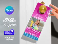 a door hanger with a woman's hand holding it