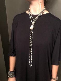 132 South Sea, Tahitian, and Akoya pearls are hand-knotted on silk. A rare “cake-pop” Baroque pearl hangs central to this necklace. Can be worn long, doubled, or three times around the neck. No clasp. 66" with 1.5" drop. Cake Pop, Akoya Pearls, Baroque Pearls, Hand Knotted, Silk, Cake